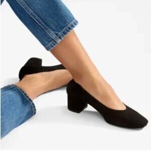 Everlane The Day Heel Italian Suede Mary Jane Block Heels 7.5 Black Velvet